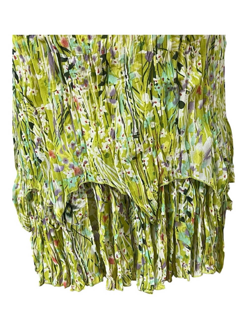 EUC Carrie Allen Fairycore Floral Embroidered Crinkle Lime Green Dress | Size M - Picture 7 of 11